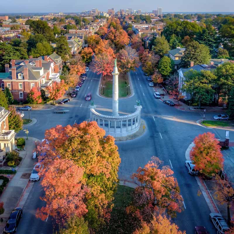 Aerial view of Monument Avenue in Richmond, Virginia